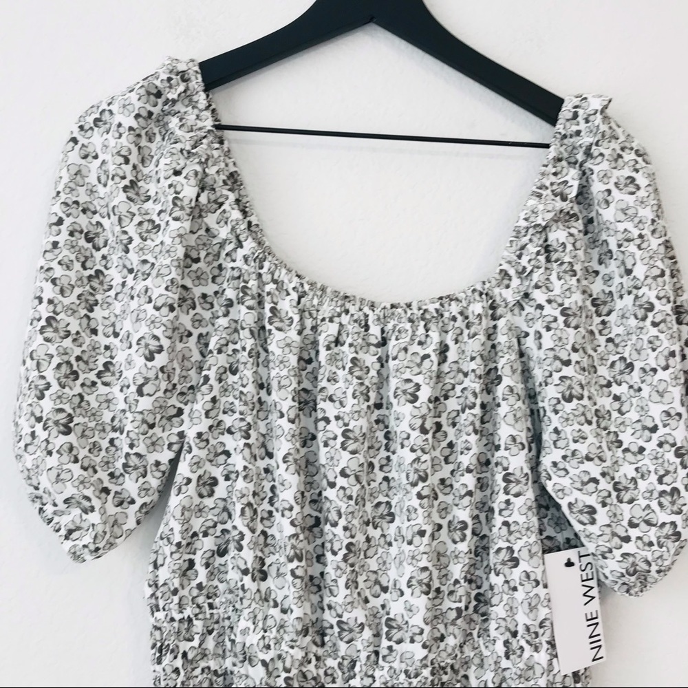 New! Nine West Bohemian Peasant Floral Square Neck Peplum Blouse Top - Picture 4 of 10